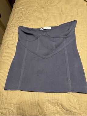 Zara Strapless Knit Bustier Top - Slate Blue